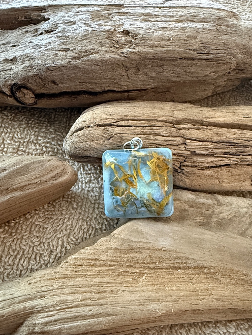 Hand Crafted Blue Resin Pendant with Gold Leaf - Women Jewelry Necklace